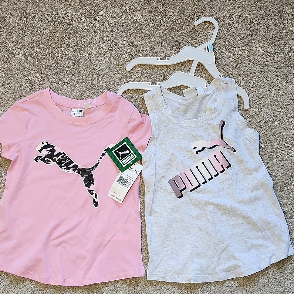 Puma Kids Pink Tee and Gray Tank Set
